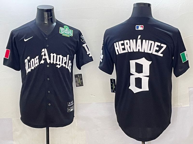 Men Los Angeles Dodgers 8 Hernandez Black Five generations Joint Name 2025 Nike MLB Jersey style 6